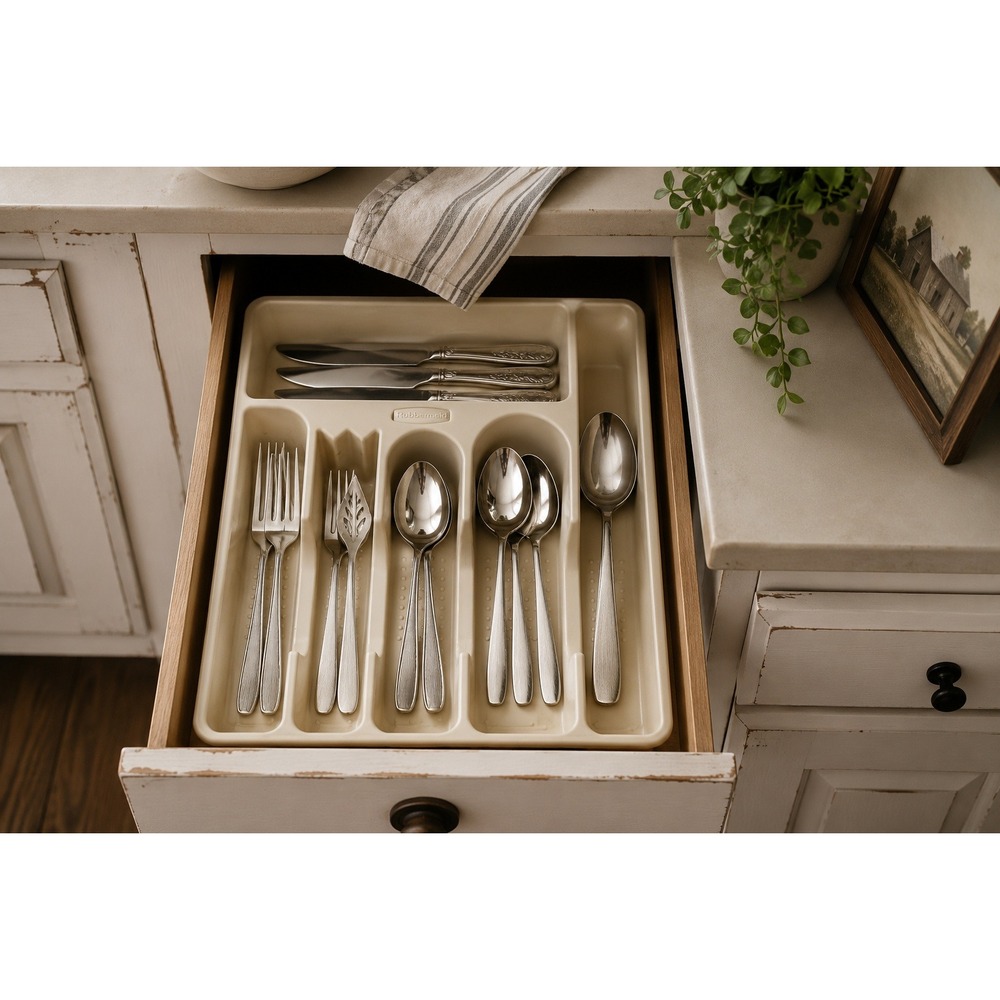 Vintage Rubbermaid 2925 Almond Silverware Tray Flatware Drawer Organizer USA